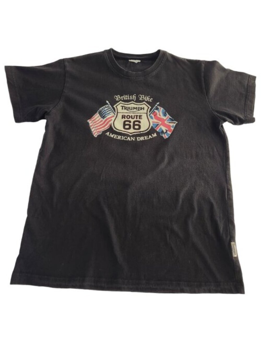 Triumph Motorcycles Route 66 T-Shirt L Black British Bike American Dream Flag
